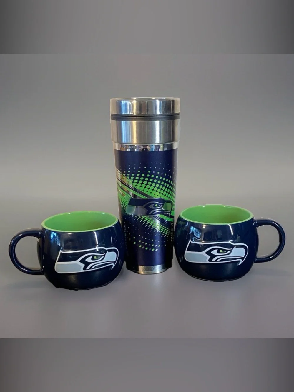 Seattle Seahawks Stainless Steel Travel Tumbler & Ceramic Mug 3 Pc Set